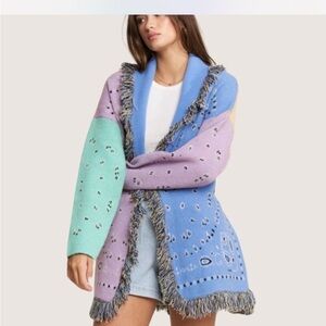 Brand new (without tags) size L/XL Multi-coloured fringe bandana cardigan